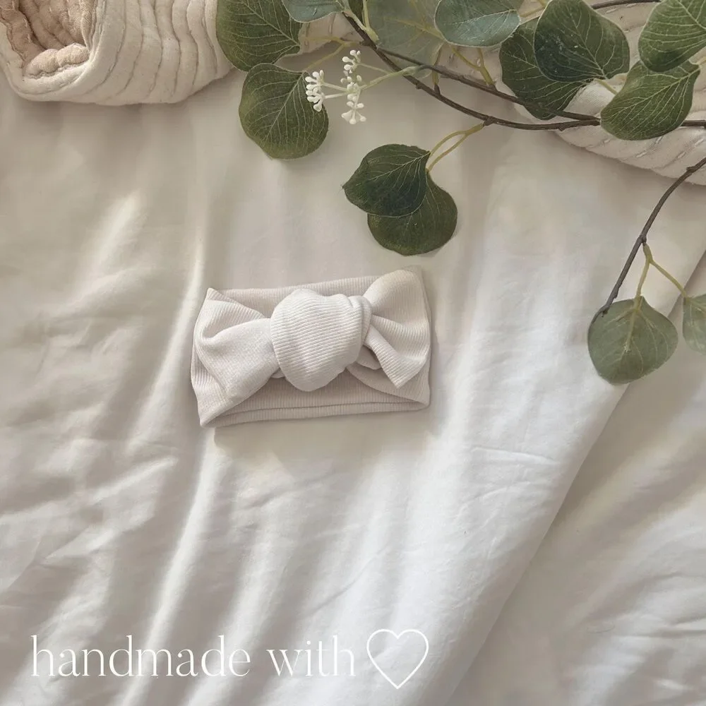 Minimalist Organic Cotton Ribbed Baby Bow | Neutral Top Knot Headband